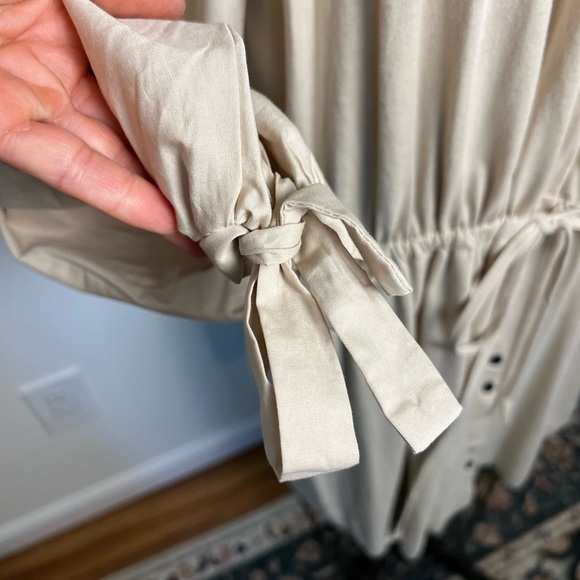 Zara 100% cotton adorable cream color drawstring dress with puff sleeve large - Picture 3 of 7